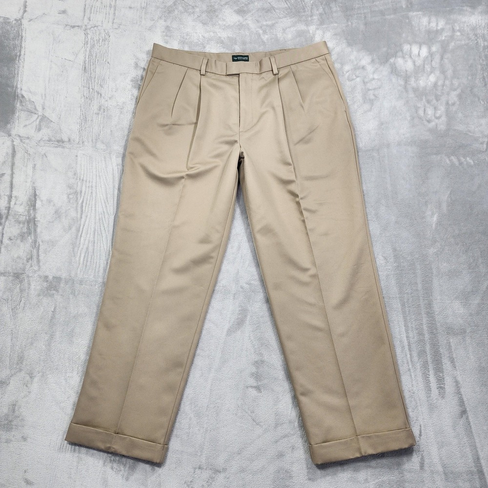 Vintage Dockers Recode Pants Mens 40x30 Beige Pleated Dress Cuffed‎ Microfiber